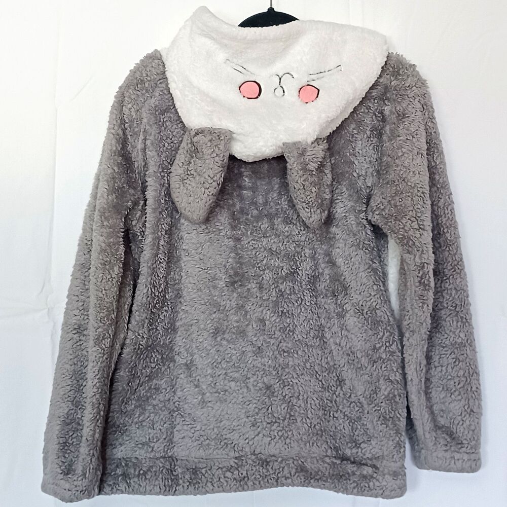 Women's Size S Hooded Fleece Pajama Set, 2-Piece, Gray/White, Long Sleeve Plush - Picture 4 of 15